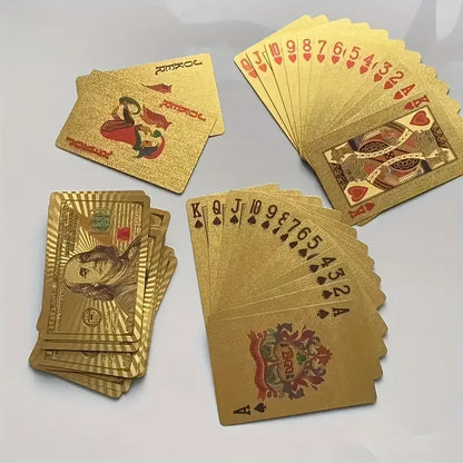 55PCS Gold Foil Carduri de joc de 24K de aur din plastic Set de poker, carduri de joc de apă și durabile