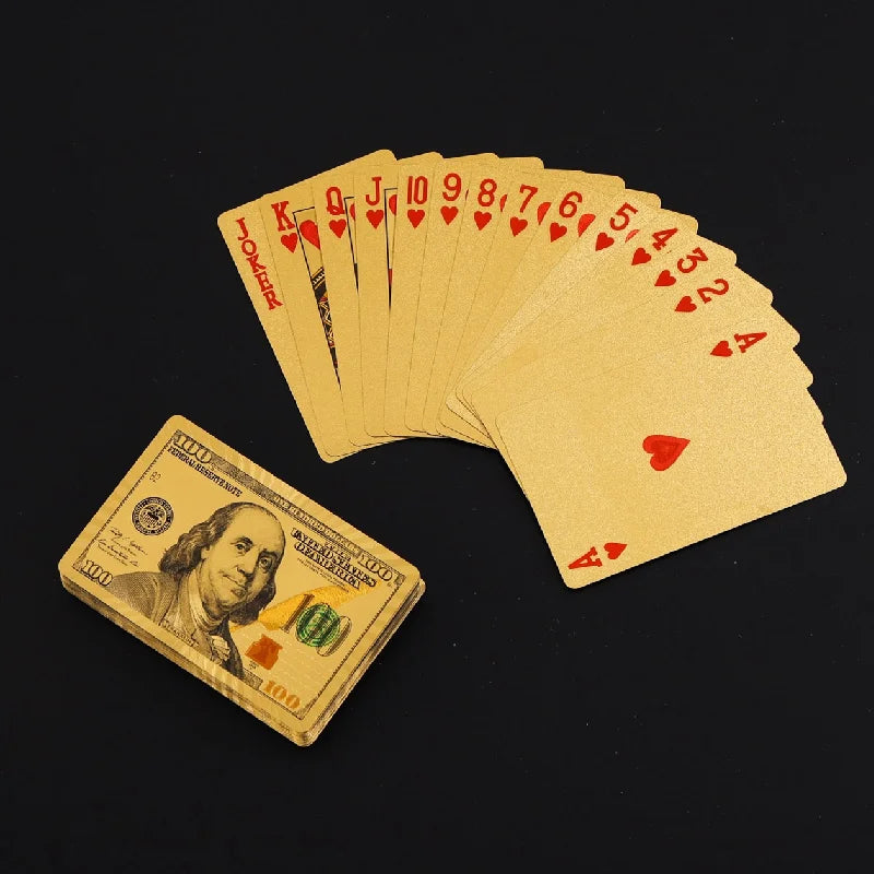 55PCS Gold Foil Carduri de joc de 24K de aur din plastic Set de poker, carduri de joc de apă și durabile
