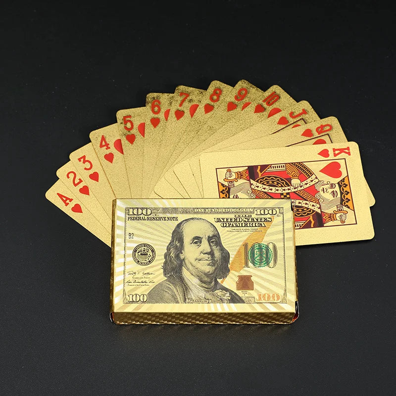 55PCS Gold Foil Carduri de joc de 24K de aur din plastic Set de poker, carduri de joc de apă și durabile