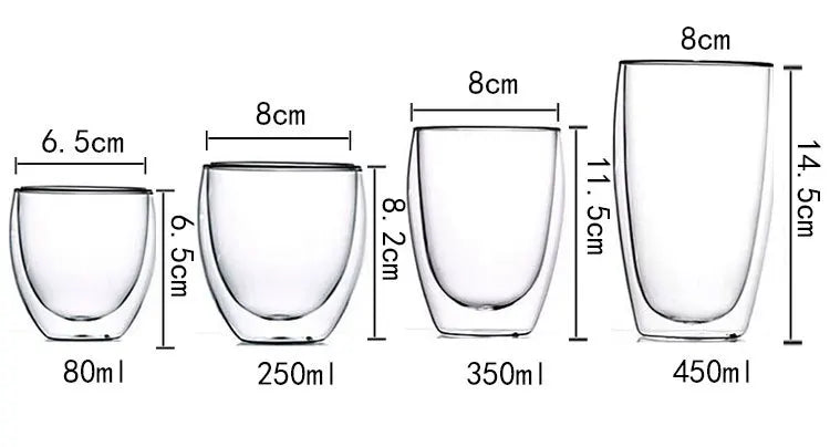 2-18PCS Dublu perete mare Borosilicat de sticlă cani  bază de căldură ceai rezistent, cafea, lapte, și suc Cupe, Creative Bar Drinkware Set cadou