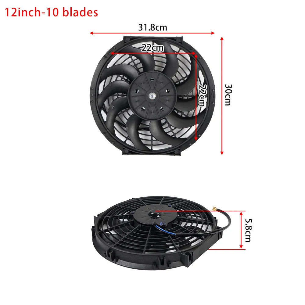 Universal 7/9/10/12/14/16 Inch 12V 80W Răcire radiator masina Fan Blade  bază de aer electric Fan Kit 2100RPM
