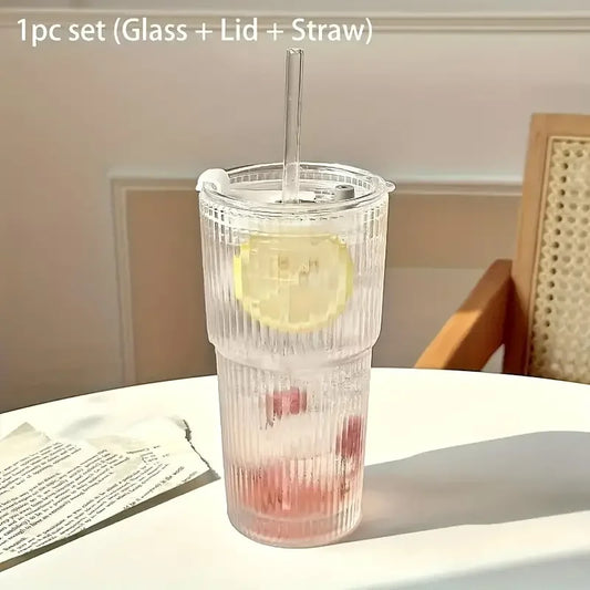 1/2pcs 600ml Cupa de sticlă dungi cu Lid și Straw