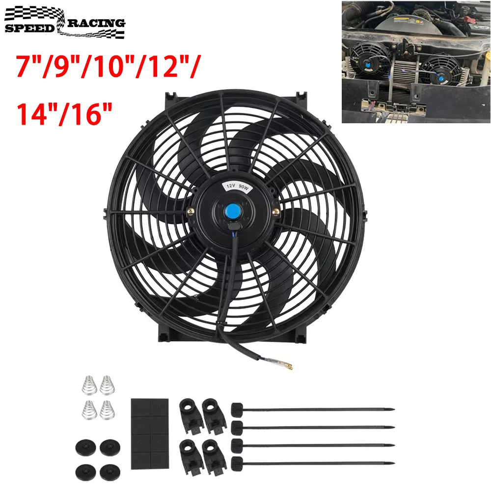 Universal 7/9/10/12/14/16 Inch 12V 80W Răcire radiator masina Fan Blade  bază de aer electric Fan Kit 2100RPM
