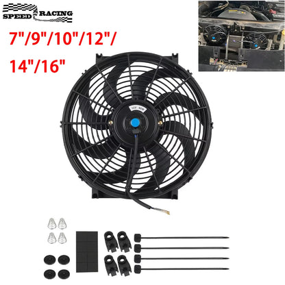 Universal 7/9/10/12/14/16 Inch 12V 80W Răcire radiator masina Fan Blade  bază de aer electric Fan Kit 2100RPM