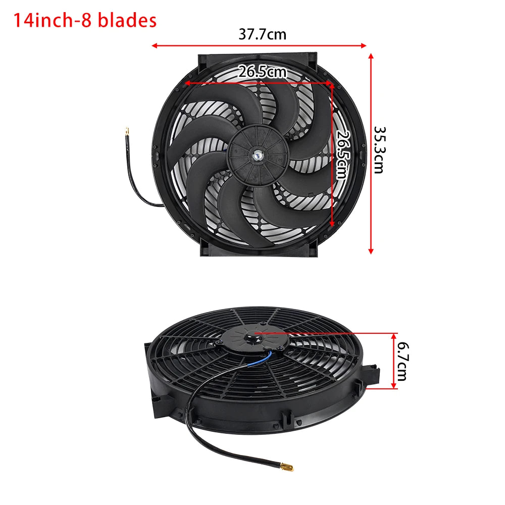 Universal 7/9/10/12/14/16 Inch 12V 80W Răcire radiator masina Fan Blade  bază de aer electric Fan Kit 2100RPM
