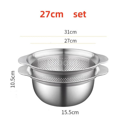 304 Stainless Steel Vegetable Washing Basin & Strainer – Multi-Purpose Rice Washer, Fruit Filter, Kitchen Drain Basket