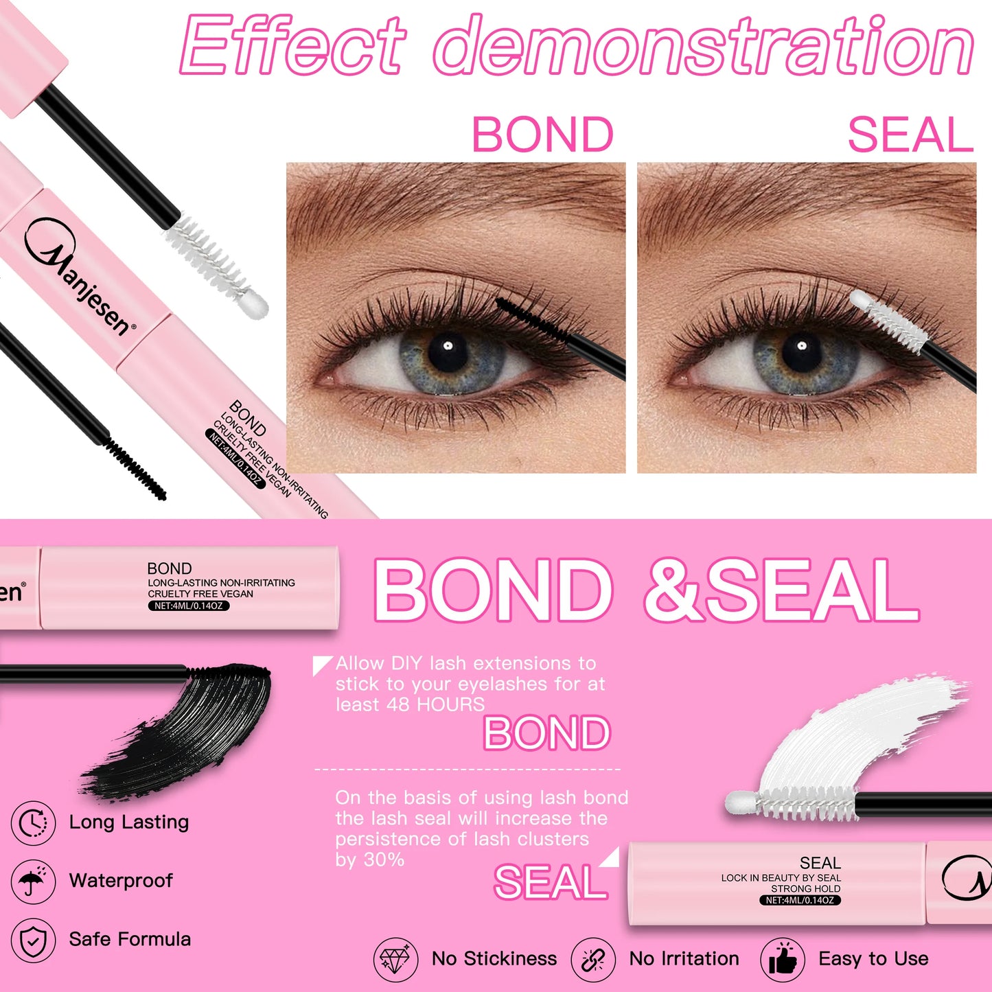 Kit de extensie a genelor MASH: 200PCS Lash Clustere cu Lash Bond & Seal, Machiaj Professional Tools for Gluing Lashes