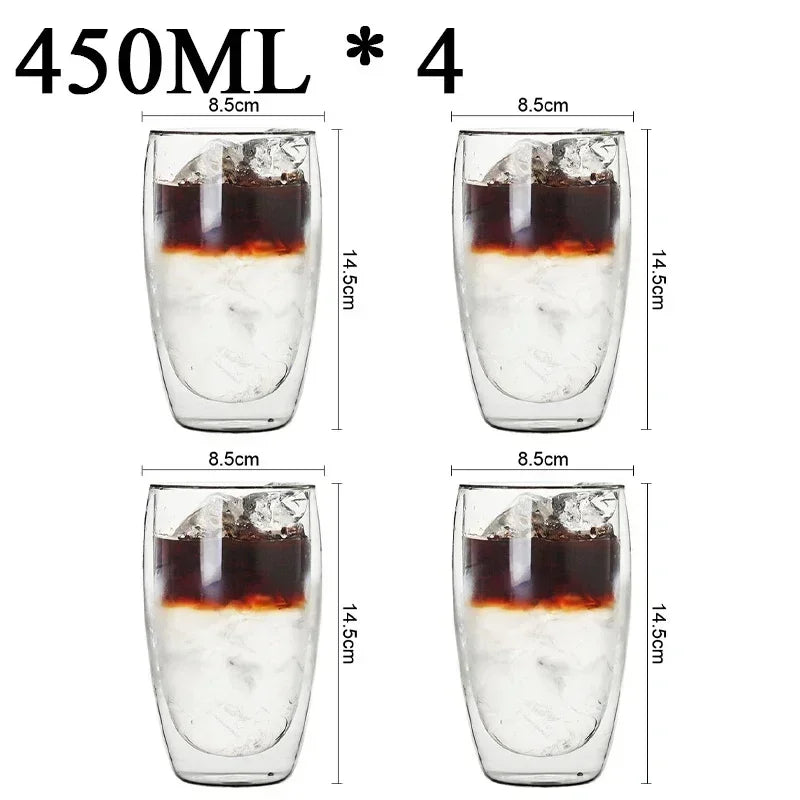 2-18PCS Dublu perete mare Borosilicat de sticlă cani  bază de căldură ceai rezistent, cafea, lapte, și suc Cupe, Creative Bar Drinkware Set cadou