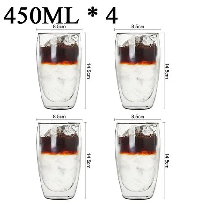 2-18PCS Dublu perete mare Borosilicat de sticlă cani  bază de căldură ceai rezistent, cafea, lapte, și suc Cupe, Creative Bar Drinkware Set cadou