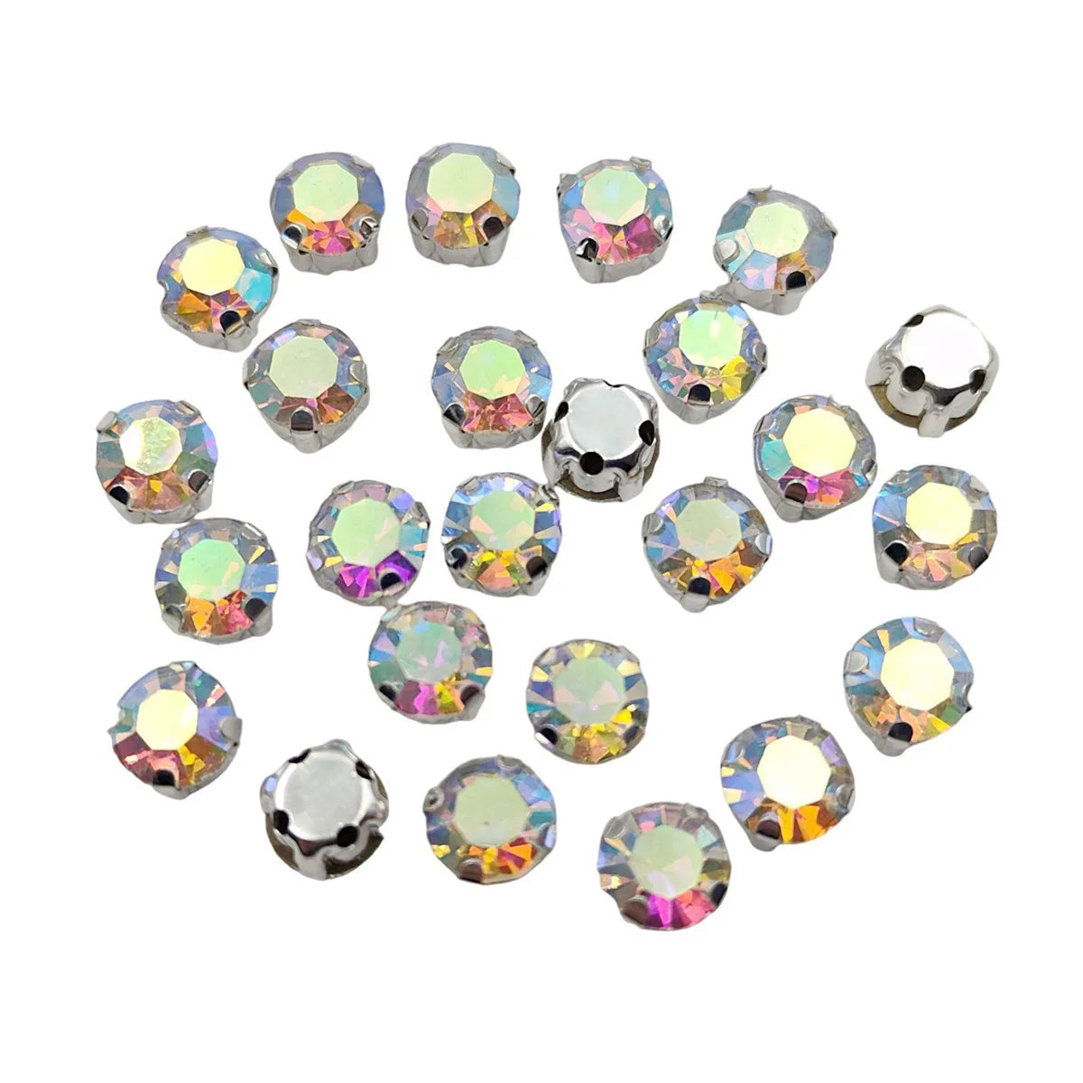 Piatră rotundă de sticlă cu gheare de argint bază Sew-On Cristale pentru îmbrăcăminte, pantofi, și meșteșuguri