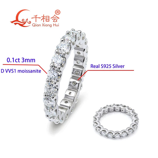0.1ct 3mm D VVS Moissanite Full Eternity Band Ring ا 925 Sterling Silver Angajament & Party Bijuterii pentru femei