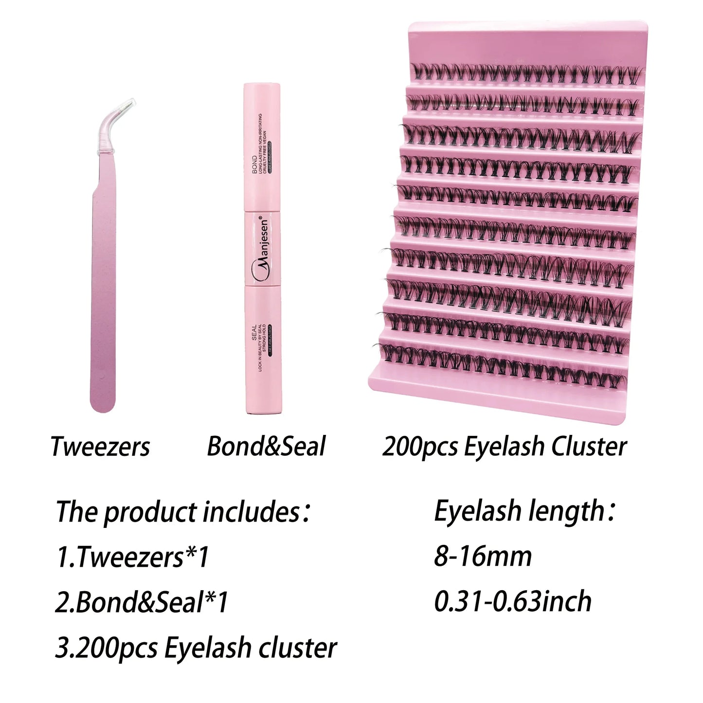 Kit de extensie a genelor MASH: 200PCS Lash Clustere cu Lash Bond & Seal, Machiaj Professional Tools for Gluing Lashes