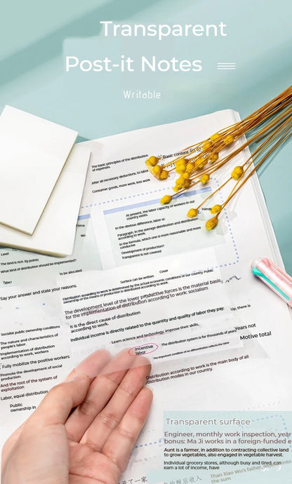 50 Sheets Transparent Sticky Notes – Waterproof Message & Signature Stickers for Notebooks