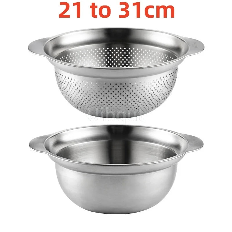 304 Stainless Steel Vegetable Washing Basin & Strainer – Multi-Purpose Rice Washer, Fruit Filter, Kitchen Drain Basket
