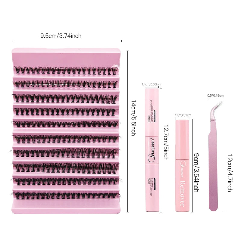 Kit de extensie a genelor MASH: 200PCS Lash Clustere cu Lash Bond & Seal, Machiaj Professional Tools for Gluing Lashes