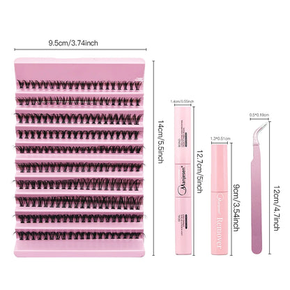 Kit de extensie a genelor MASH: 200PCS Lash Clustere cu Lash Bond & Seal, Machiaj Professional Tools for Gluing Lashes