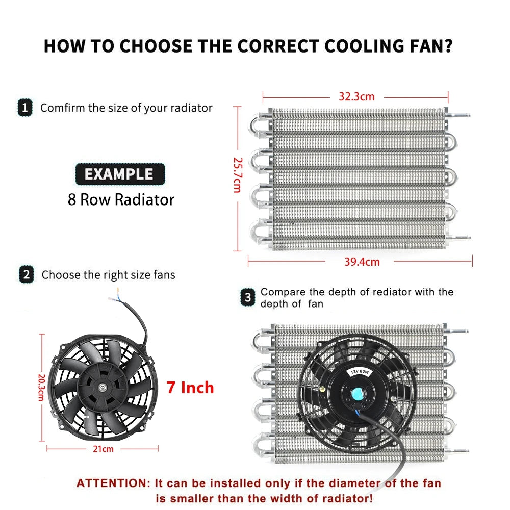 Universal 7/9/10/12/14/16 Inch 12V 80W Răcire radiator masina Fan Blade  bază de aer electric Fan Kit 2100RPM
