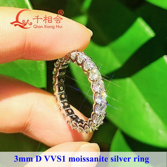 0.1ct 3mm D VVS Moissanite Full Eternity Band Ring ا 925 Sterling Silver Angajament & Party Bijuterii pentru femei