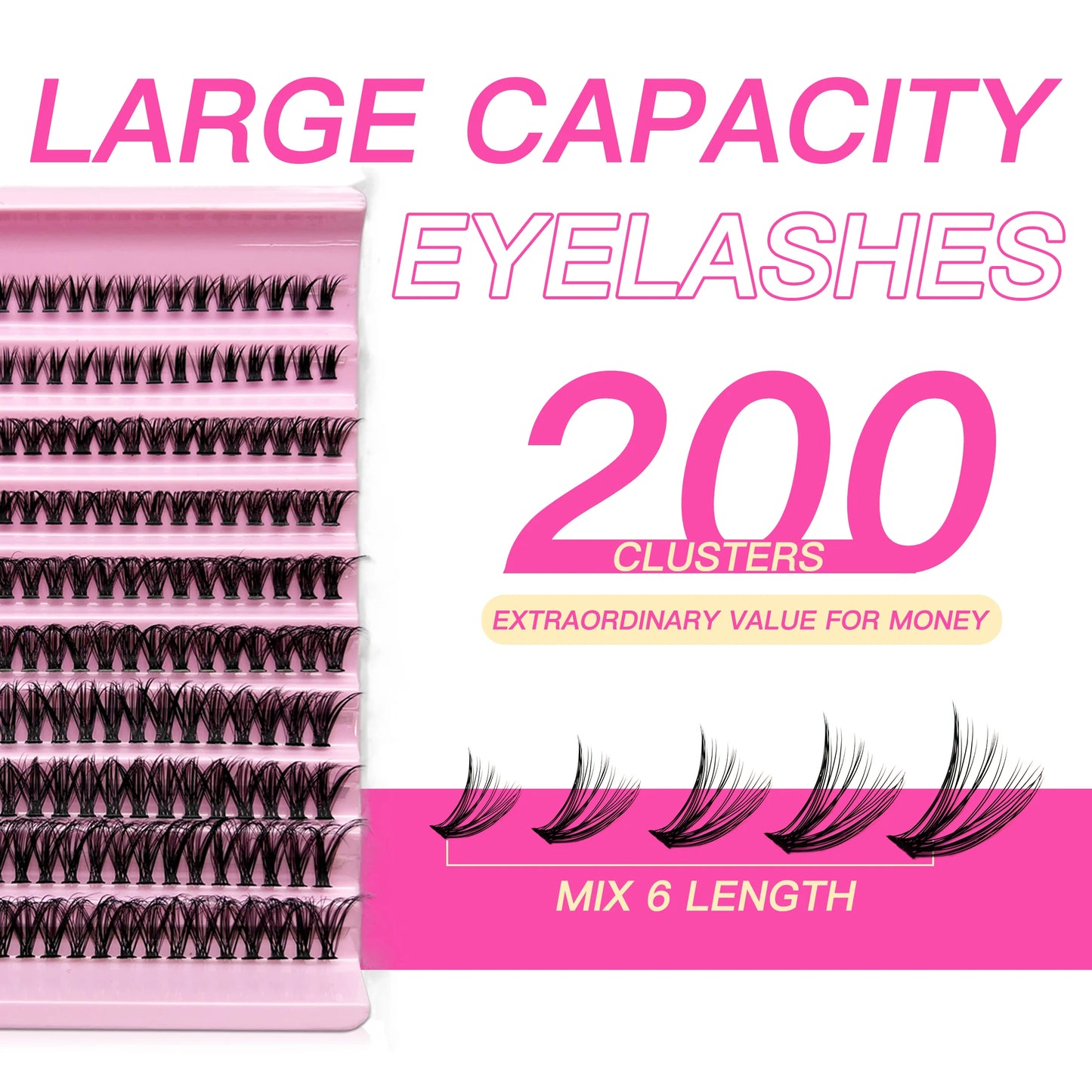 Kit de extensie a genelor MASH: 200PCS Lash Clustere cu Lash Bond & Seal, Machiaj Professional Tools for Gluing Lashes