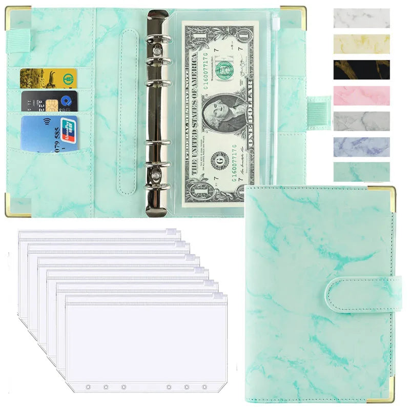 A6 PU Leather Budget Planner – Marble Notebook & Money Saving Organizer for Office, School & Personal Finance