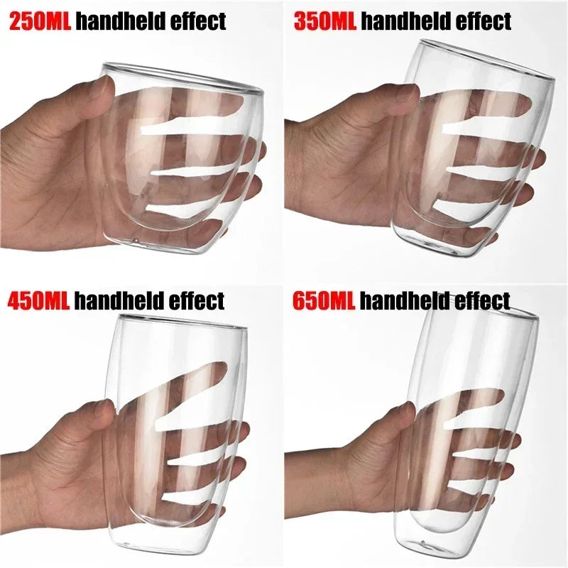 2-18PCS Dublu perete mare Borosilicat de sticlă cani  bază de căldură ceai rezistent, cafea, lapte, și suc Cupe, Creative Bar Drinkware Set cadou
