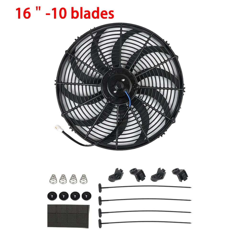 Universal 7/9/10/12/14/16 Inch 12V 80W Răcire radiator masina Fan Blade  bază de aer electric Fan Kit 2100RPM