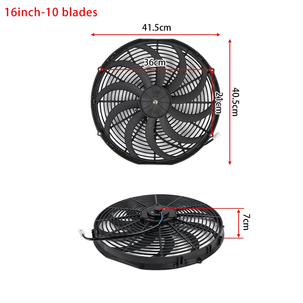 Universal 7/9/10/12/14/16 Inch 12V 80W Răcire radiator masina Fan Blade  bază de aer electric Fan Kit 2100RPM