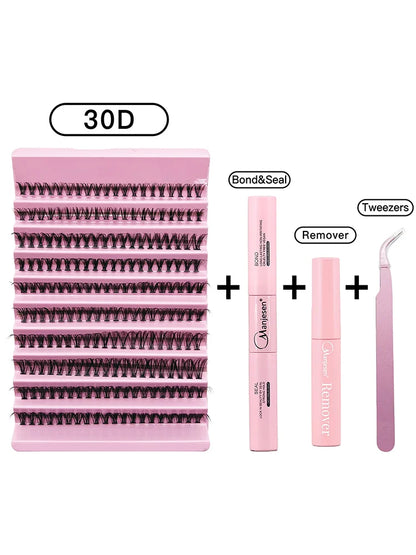 Kit de extensie a genelor MASH: 200PCS Lash Clustere cu Lash Bond & Seal, Machiaj Professional Tools for Gluing Lashes
