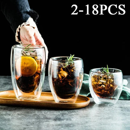 2-18PCS Dublu perete mare Borosilicat de sticlă cani  bază de căldură ceai rezistent, cafea, lapte, și suc Cupe, Creative Bar Drinkware Set cadou