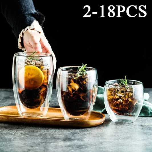 2-18PCS Dublu perete mare Borosilicat de sticlă cani  bază de căldură ceai rezistent, cafea, lapte, și suc Cupe, Creative Bar Drinkware Set cadou