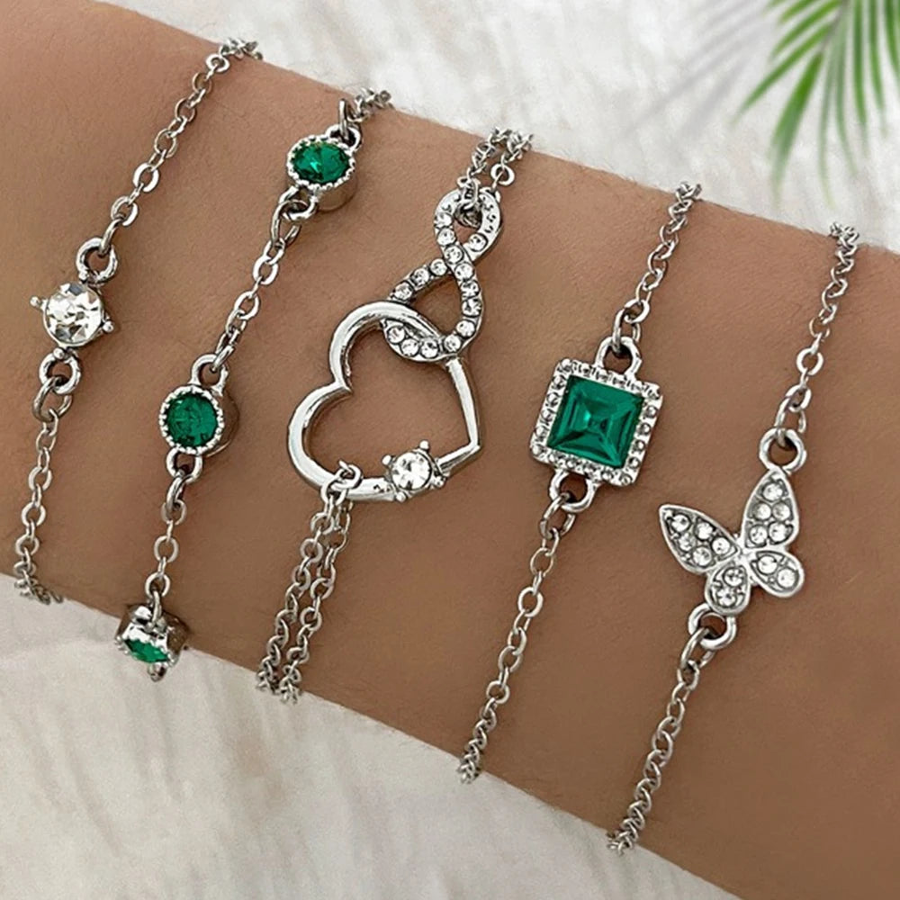 5pcs Vintage Rhinestone brățară Set ا Infinity & Geographic Designs, Bijuterii de moda pentru femei, Cadou perfect & Purtare cazuala